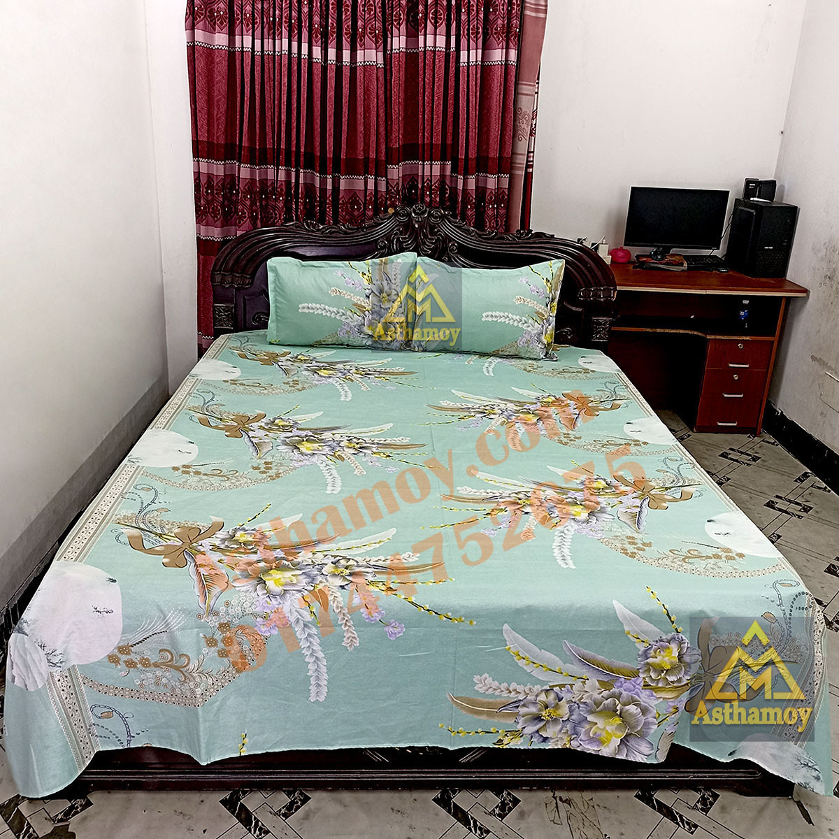 AC HOME TEX King Size Bed sheet With Two Pillow Covers