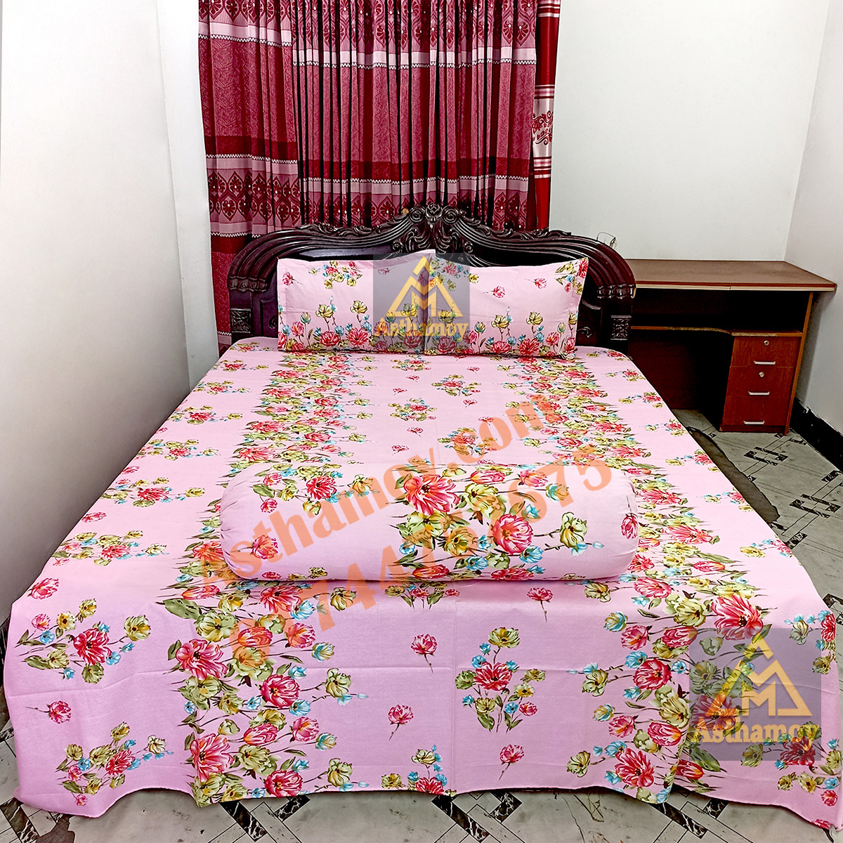 AC HOME TEX King Size Bed sheet With Two Pillow Covers