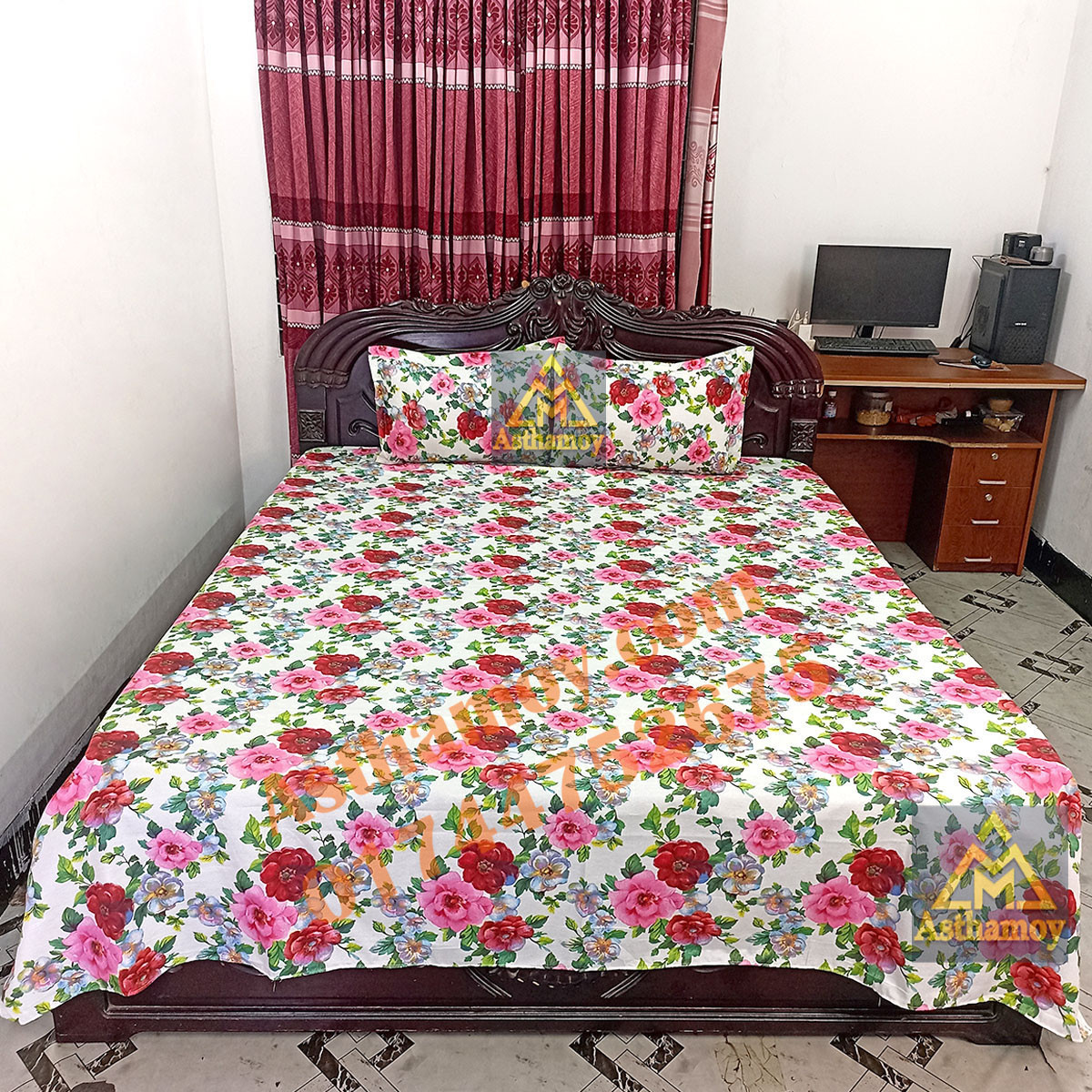 AC HOME TEX King Size Bed sheet With Two Pillow Covers