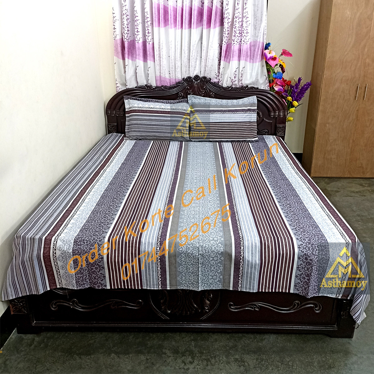 AC HOME TEX King Size Bed sheet With Two Pillow Covers