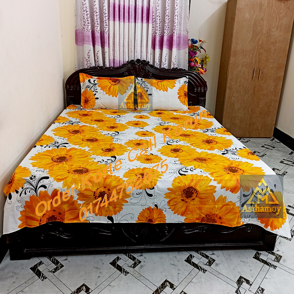 AC HOME TEX King Size Bed sheet With Two Pillow Covers