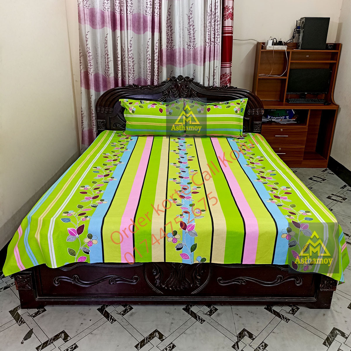 AC HOME TEX King Size Bed sheet With Two Pillow Covers