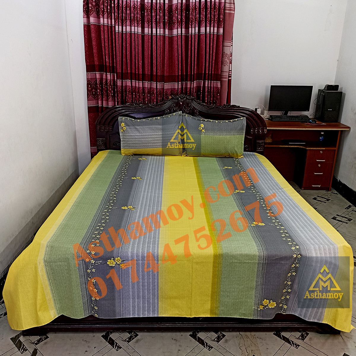 AC HOME TEX King Size Bed sheet With Two Pillow Covers